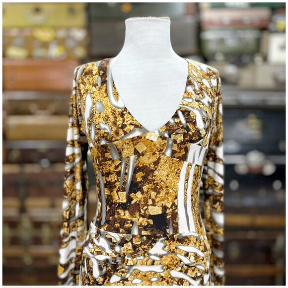 Just Cavalli Womens Dress EU Size 40 US Size Small Animal Print Black Gold Brown - Picture 4 of 11